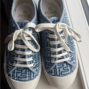 Fendi Domino denim low-top sneakers in blue with white laces